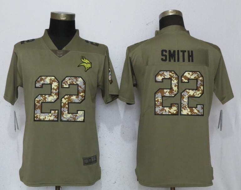 Women Minnesota Vikings #22 Smith Olive Camo Carson Nike Salute to Service Player NFL Jerseys->women nfl jersey->Women Jersey